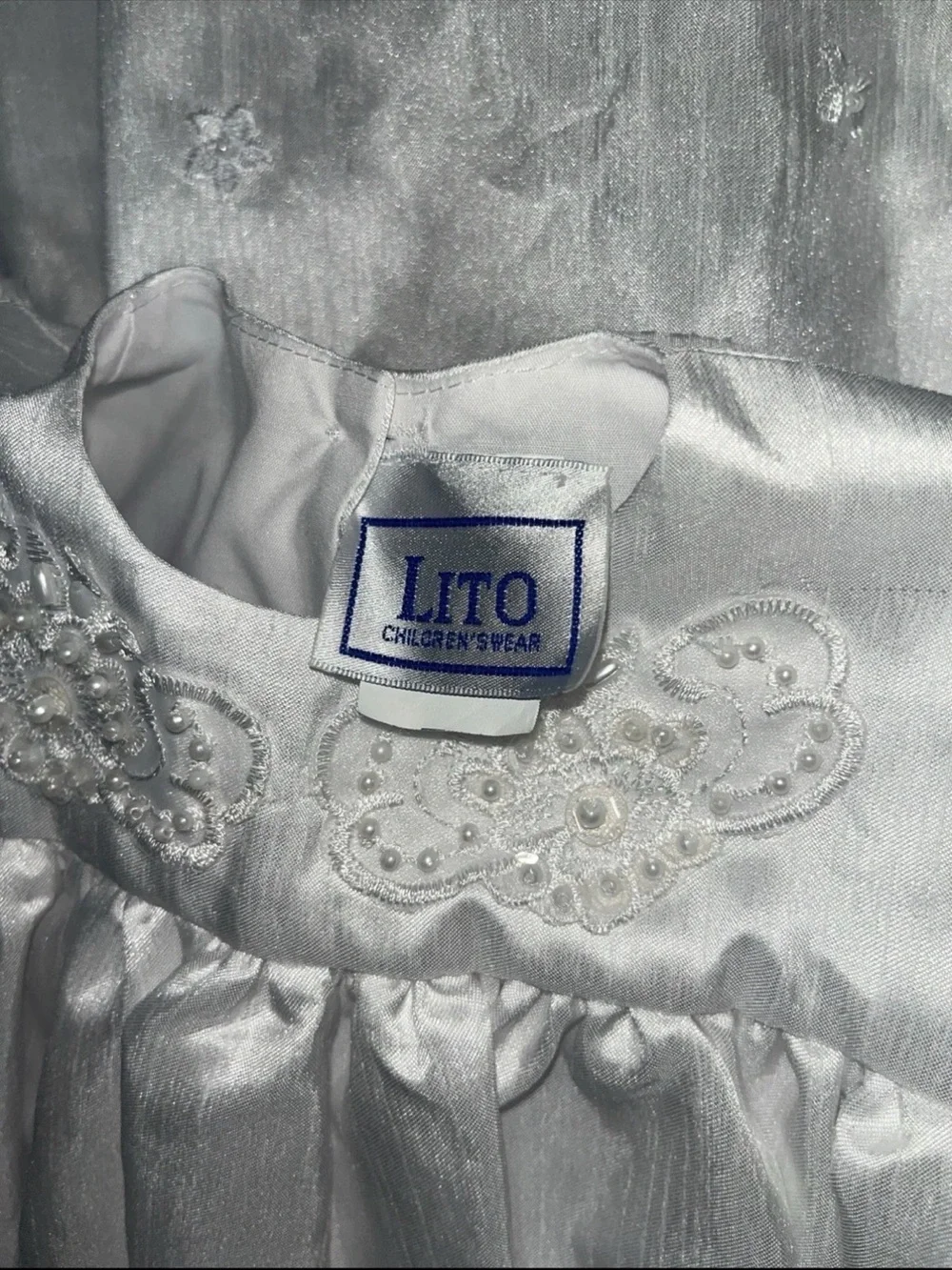 NWT🏷️Lito Children's Wear White Girl👧🏻Christening✝️Beaded Gown👗&Hat Sz L
